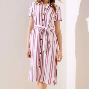 Striped Tie Waist Shirtdress
